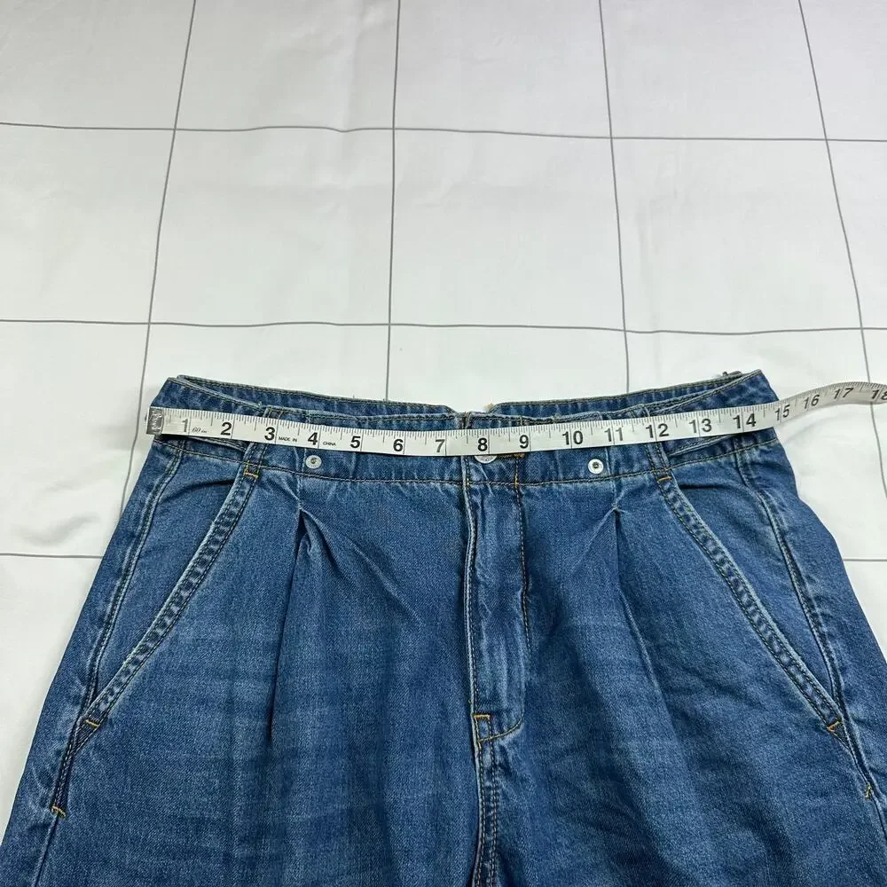 Anthropologie Pilcro Jeans Womens 26 Blue Pleated Baggy Wide Leg Relaxed Denim